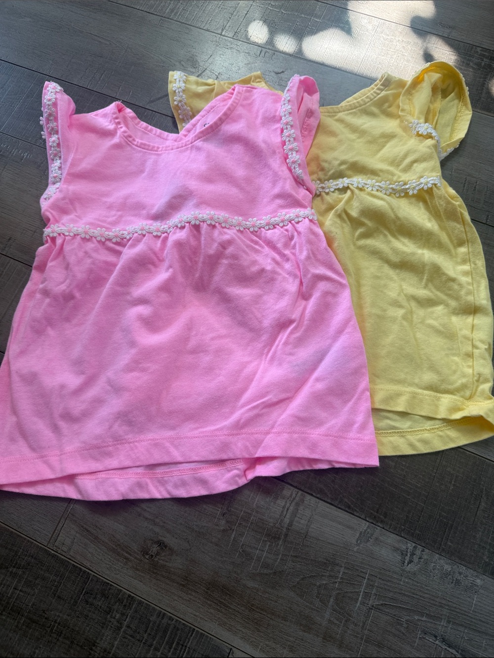 Carter's Pink & Yellow Daisy-Trim Tank Tops